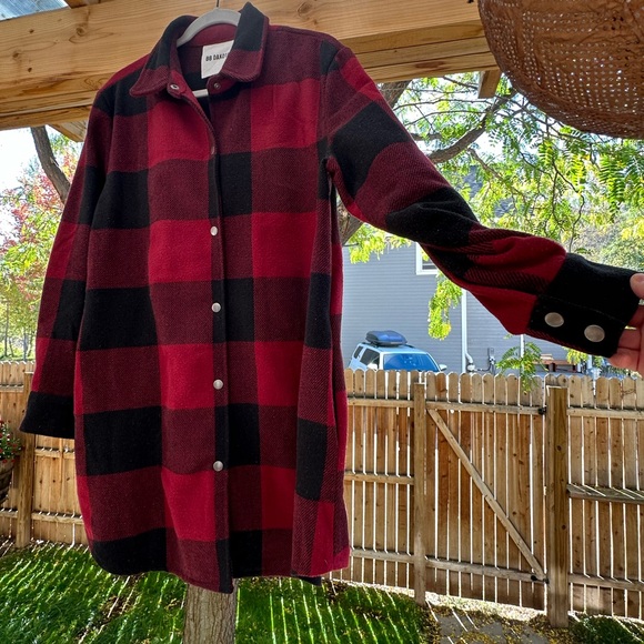 BB Dakota Anthropologie Eldridge Buffalo Plaid Jacket Shacket Dark Red Large - Picture 8 of 16
